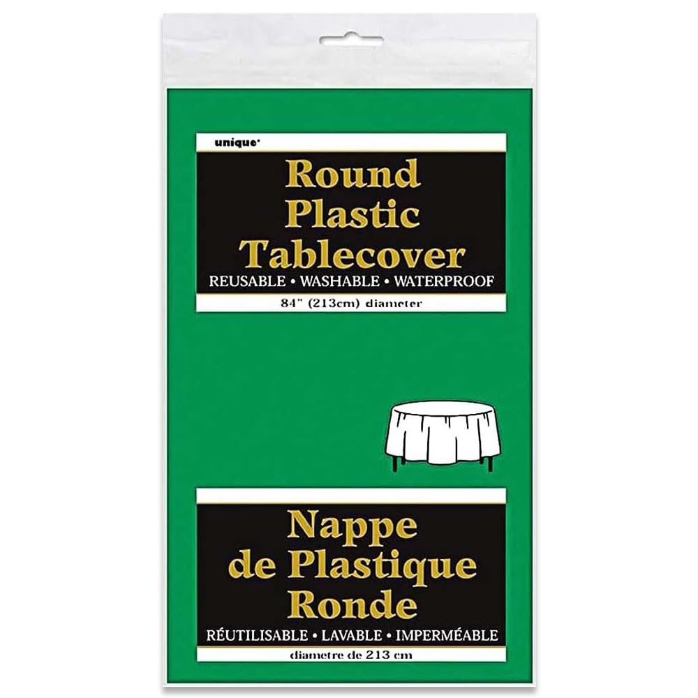 Emerald Green Round Plastic Table Cover - 84'' (1 Count) - Elegant, Vibrant & Durable - Perfect For Parties & Events